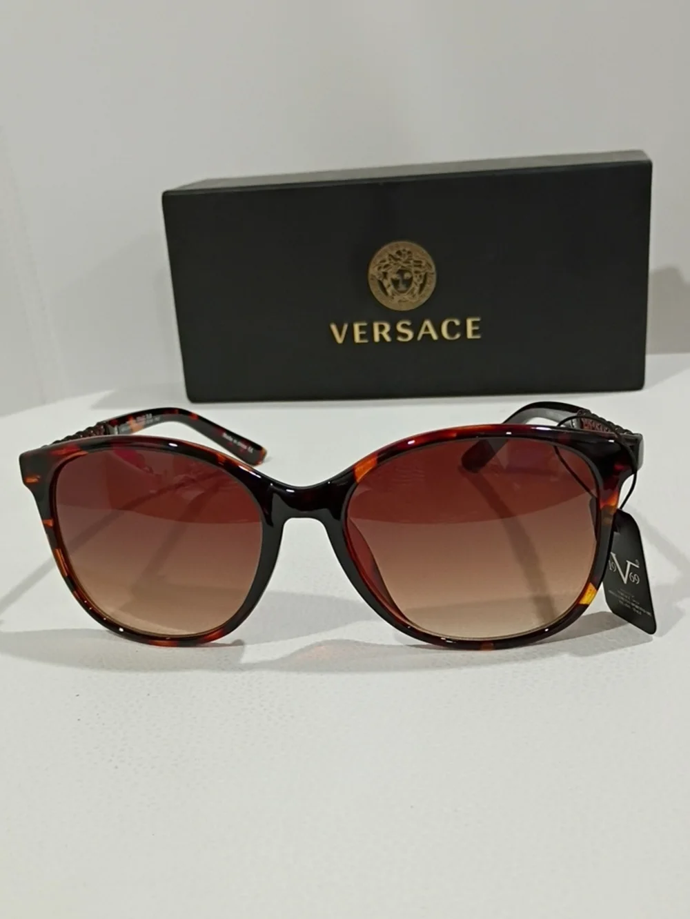 Versace Women's Black and Tortoiseshell Sunglasses with Dark Lenses